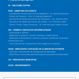 Evento Exportao, Cmbio e Mercados Internacionais Caf da Manh Corporativo - PEIEX FACAMP