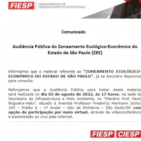 COMUNICADO IMPORTANTE: Audincia Pblica do Zoneamento Ecolgico-Econmico do Estado de So Paulo (ZEE)